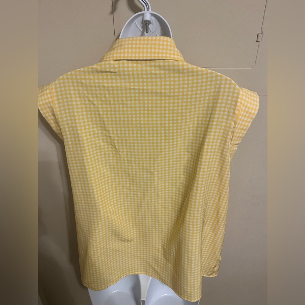 Yellow Gingham Button-Up Sleeveless Top - Picture 2 of 5